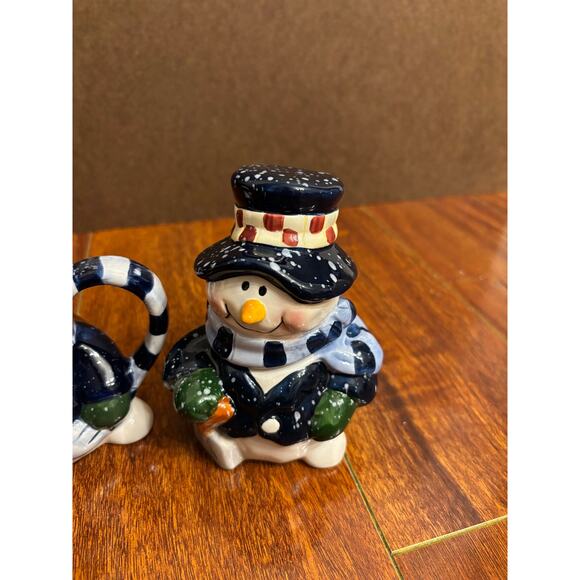 Vintage Heartfelt Kitchen Creations Snowman Blue Cream And Sugar Set Christmas - Picture 8 of 9